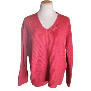 J Jill Coral Pink V-neck Chunky Knit Pullover Sweater Womens Medium